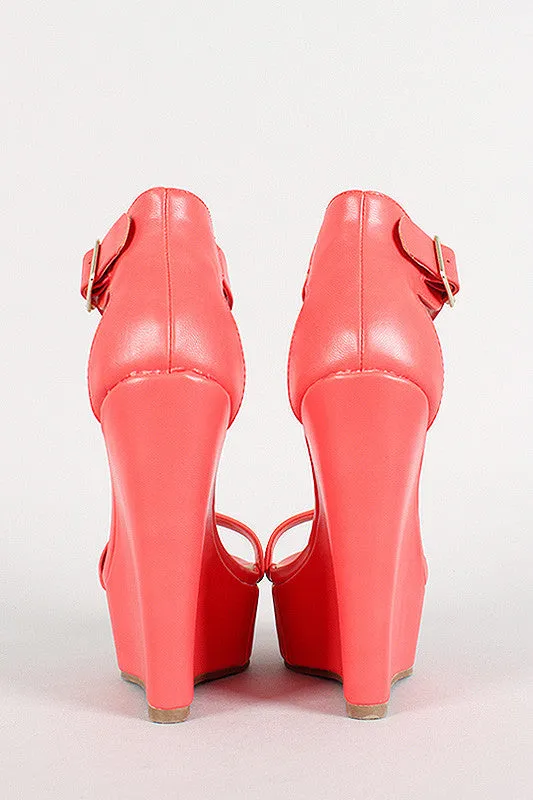 Breckelle Ankle Buckle Open Toe Platform Wedge