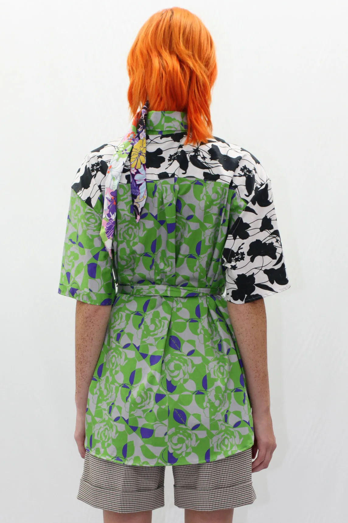 Floral Collage Green Button Down Shirt