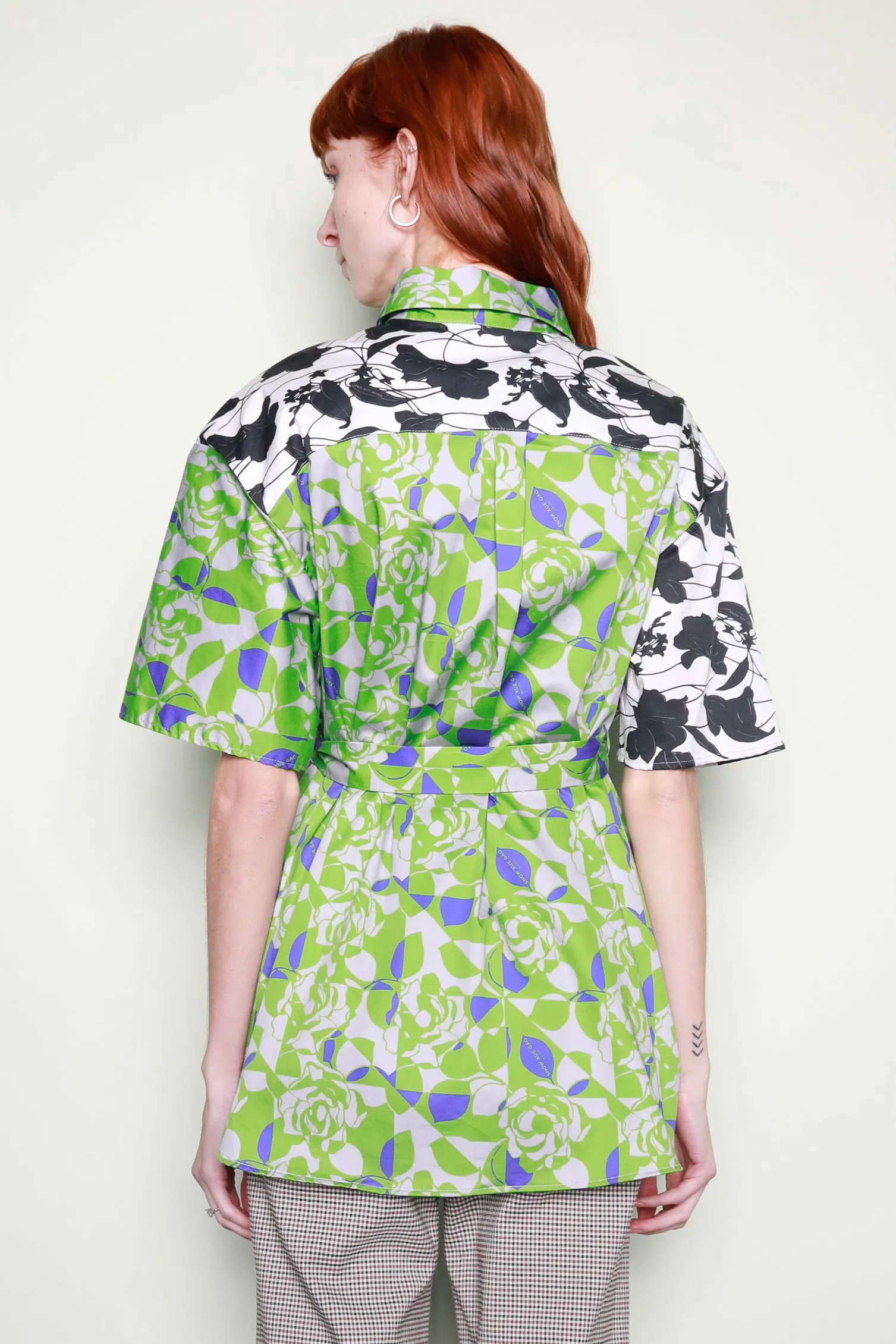 Floral Collage Green Button Down Shirt