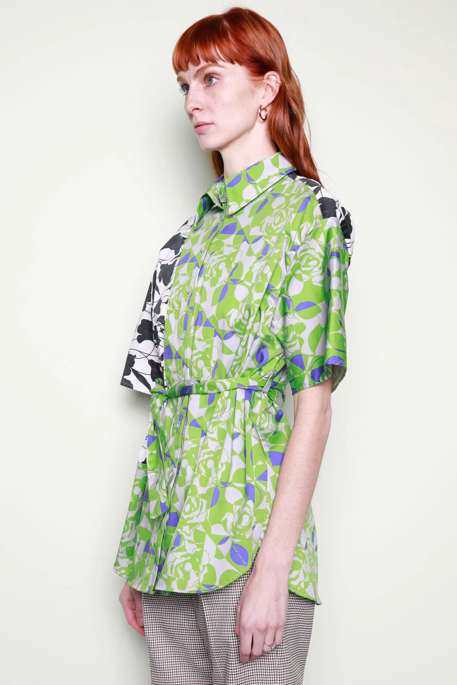 Floral Collage Green Button Down Shirt