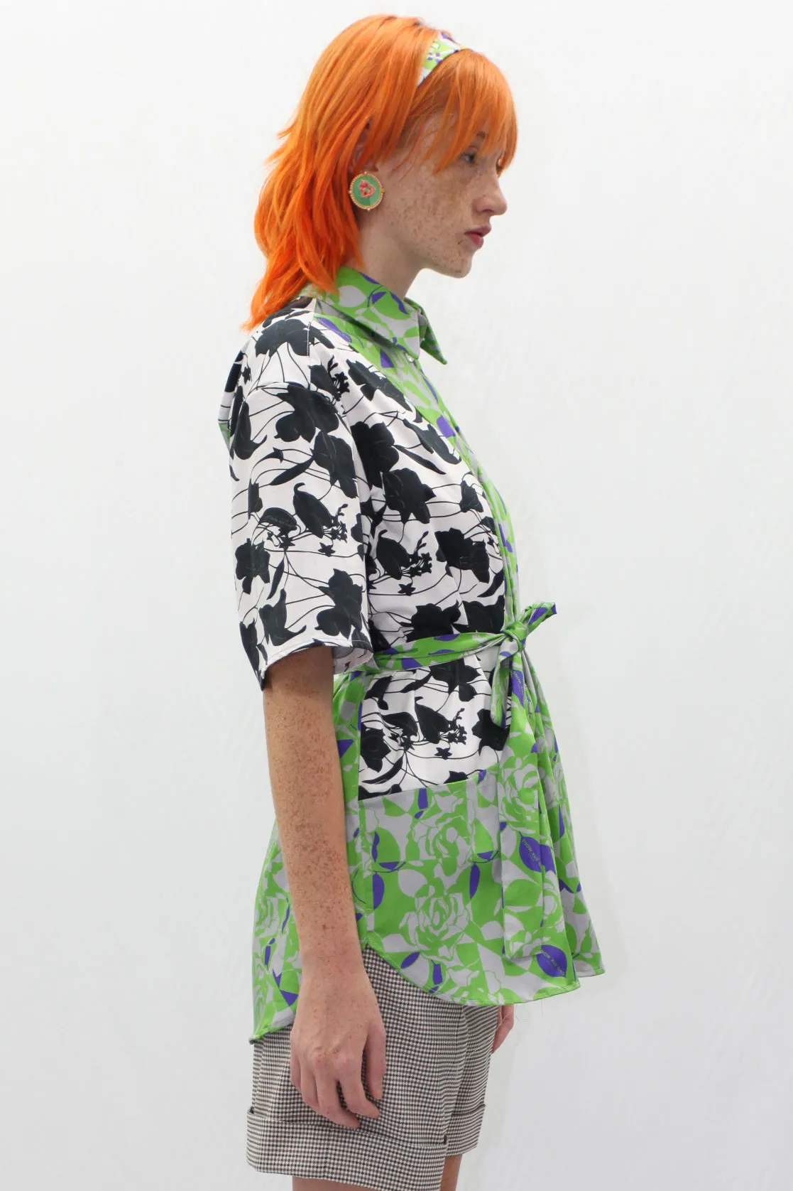 Floral Collage Green Button Down Shirt