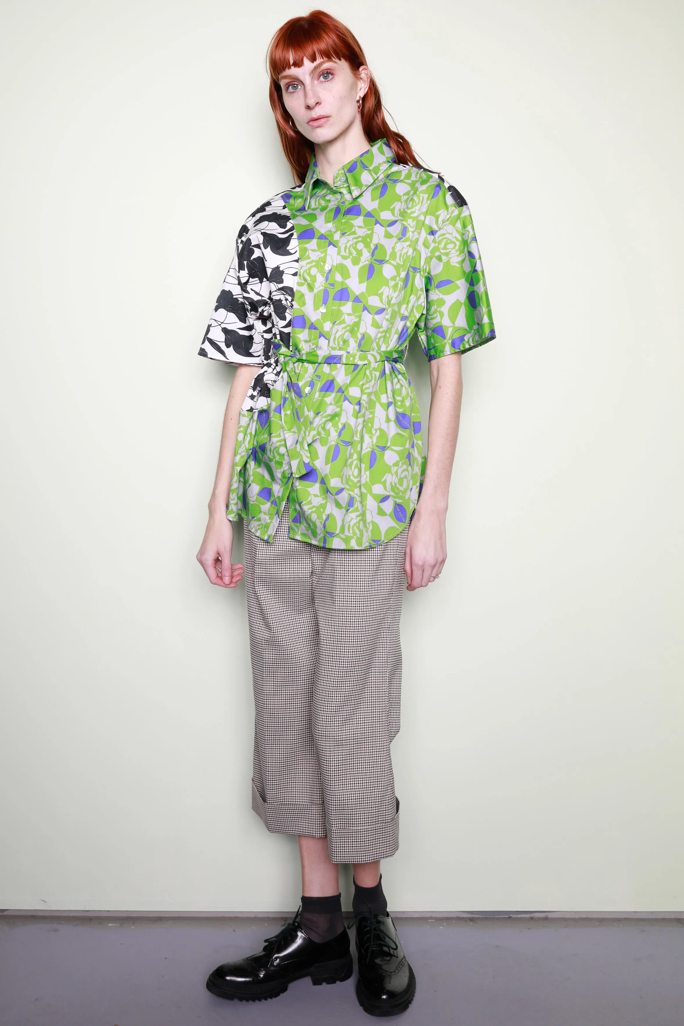 Floral Collage Green Button Down Shirt