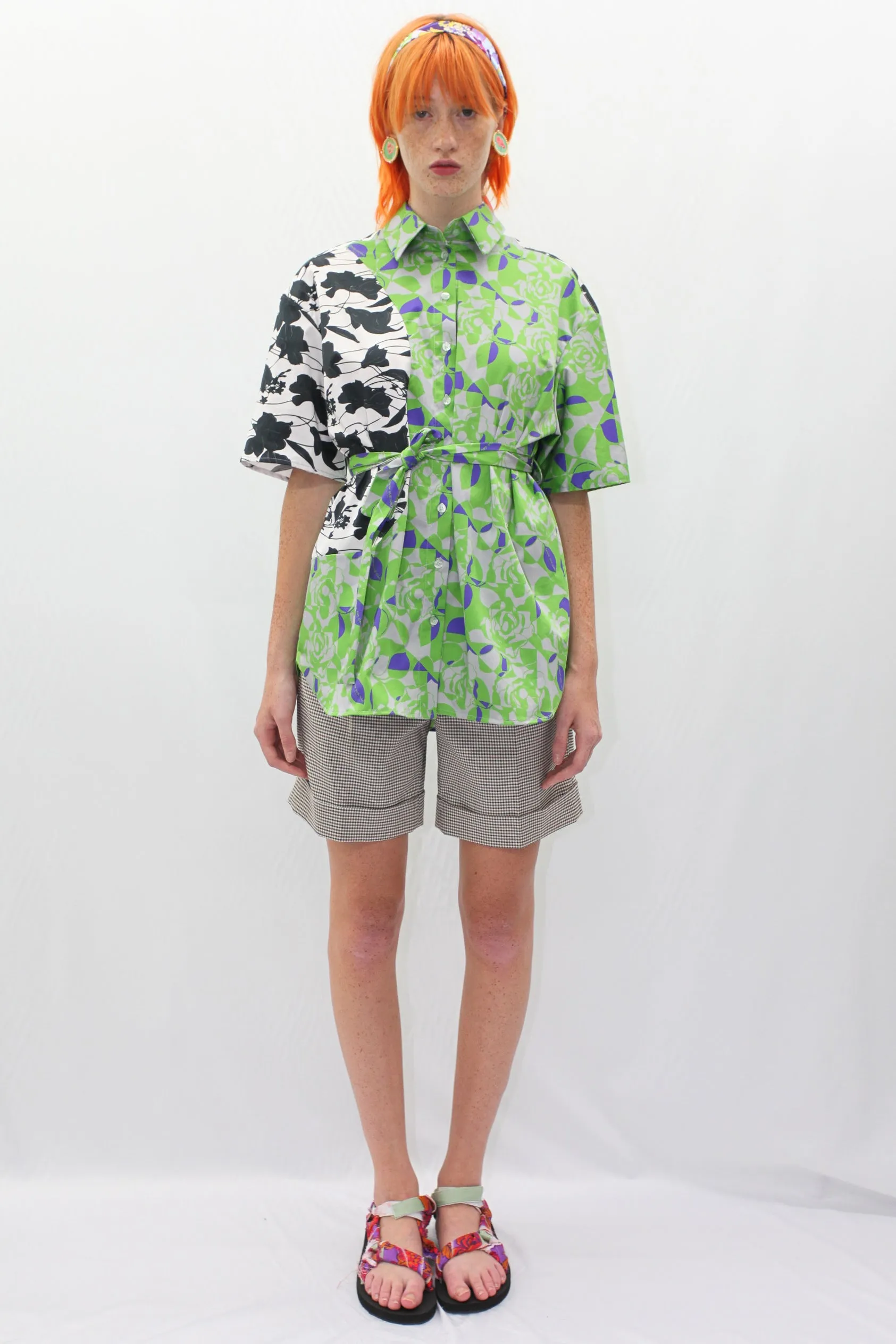 Floral Collage Green Button Down Shirt