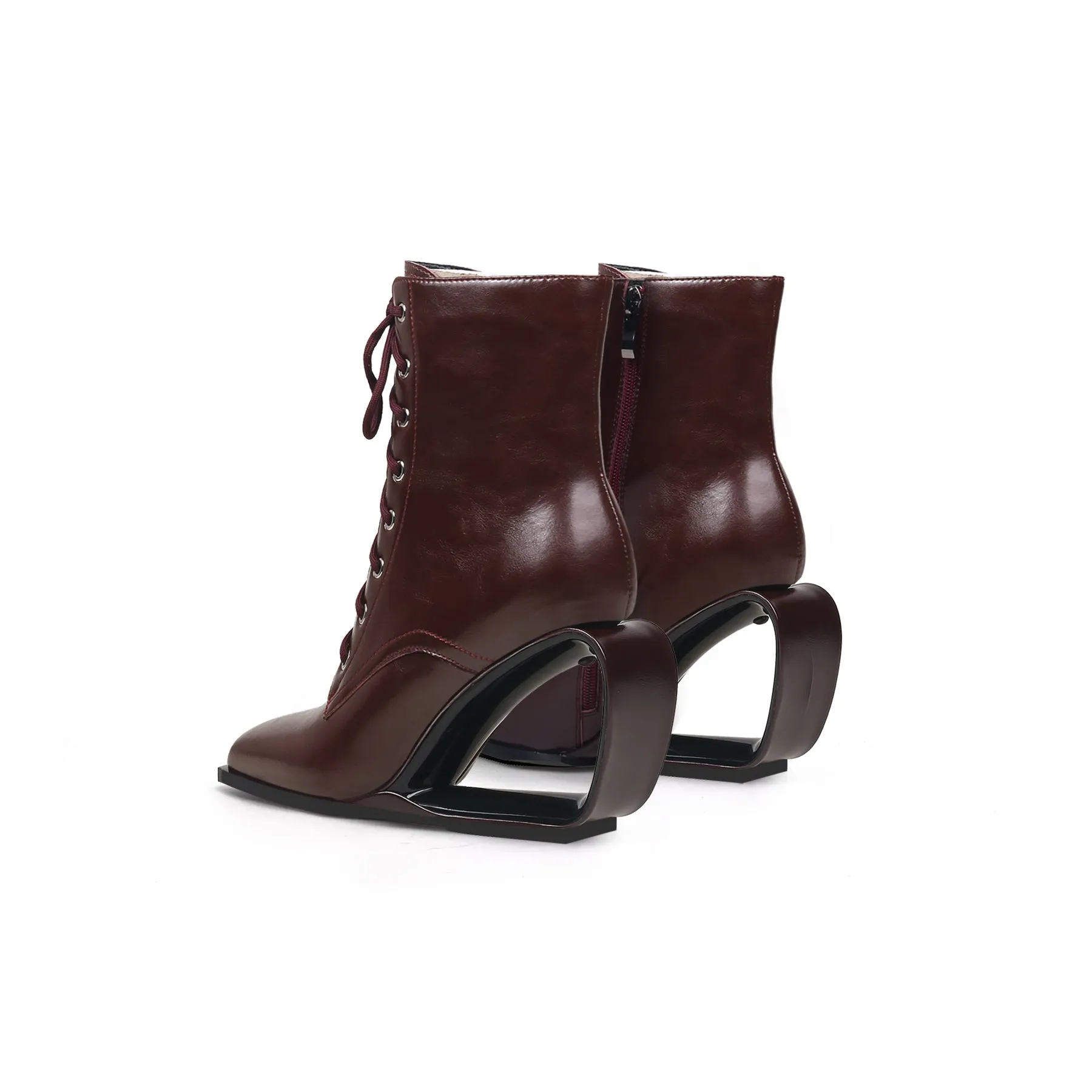 Futuristic Lace Up Wedge Ankle Boots
