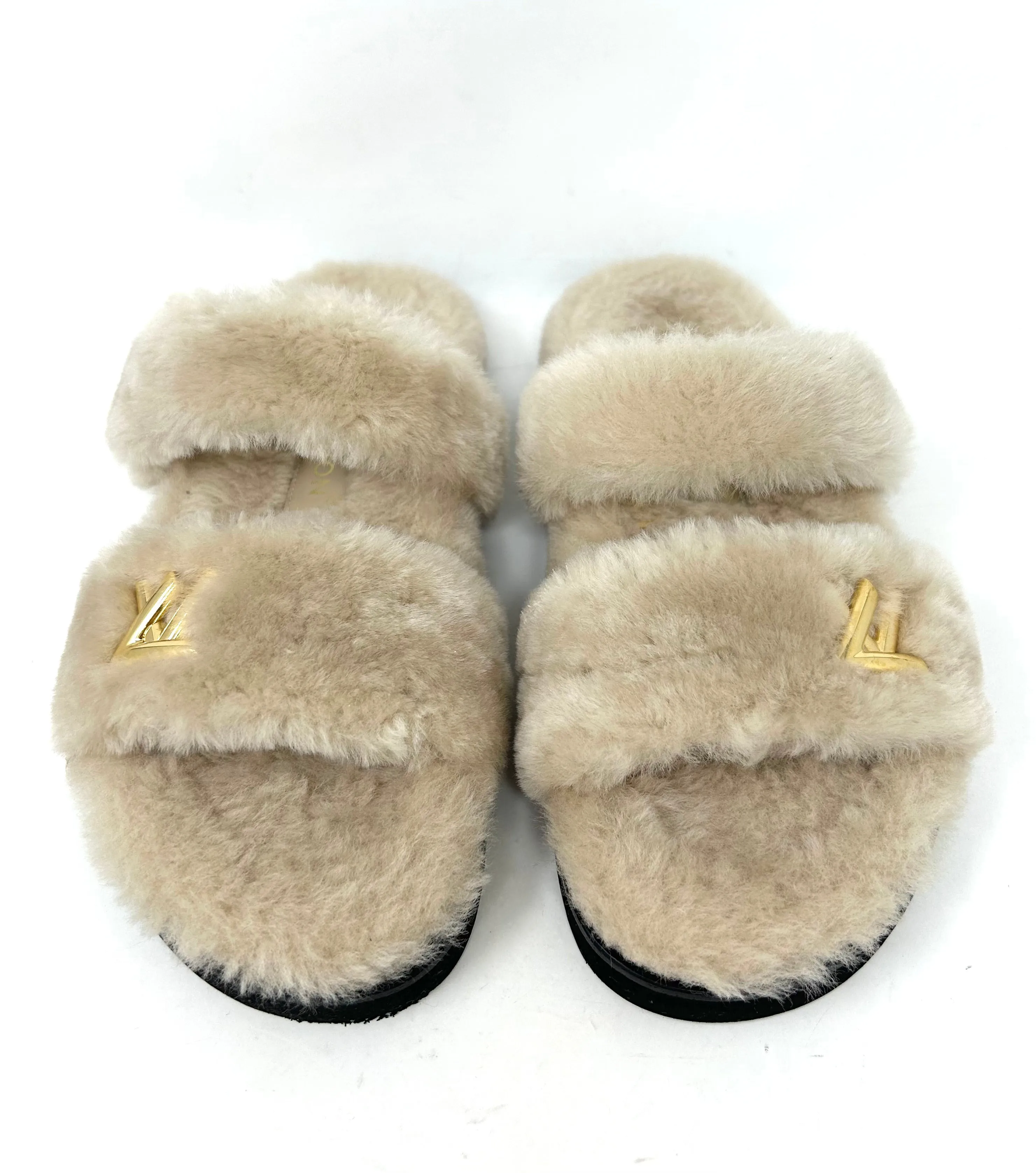Louis Vuitton Sunset Comfort Nude Shearling Flat Mules 38 UK 5