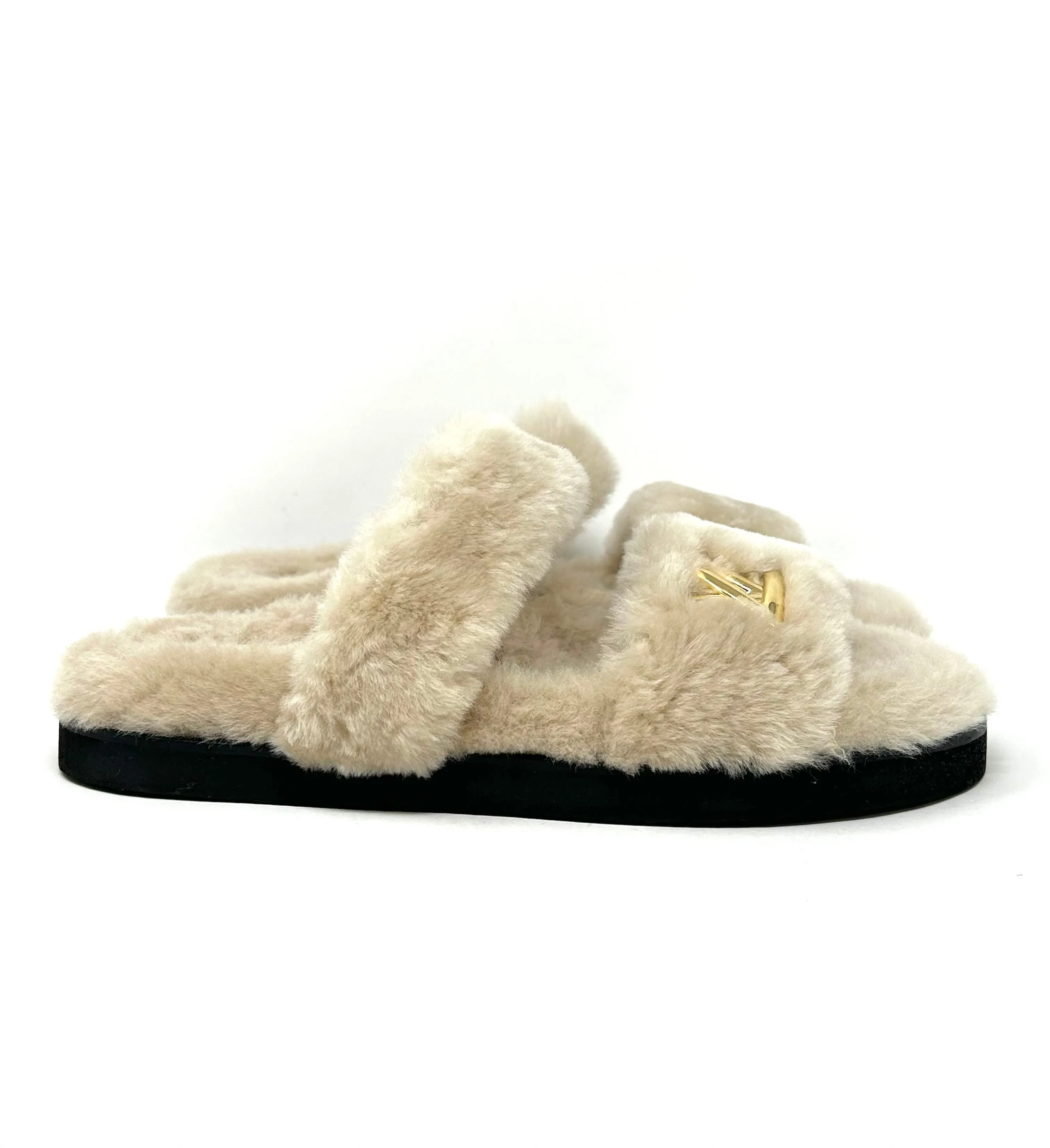 Louis Vuitton Sunset Comfort Nude Shearling Flat Mules 38 UK 5