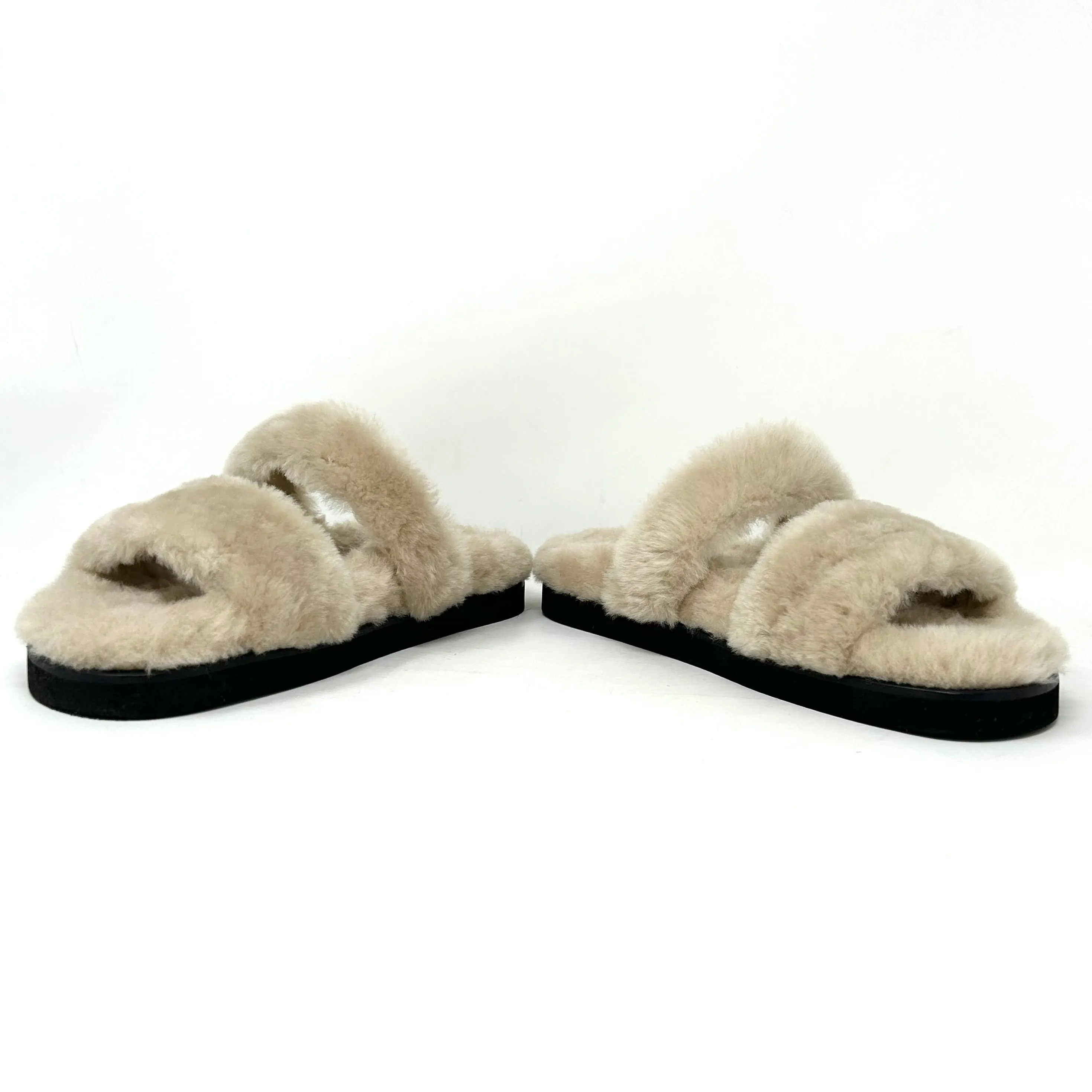 Louis Vuitton Sunset Comfort Nude Shearling Flat Mules 38 UK 5
