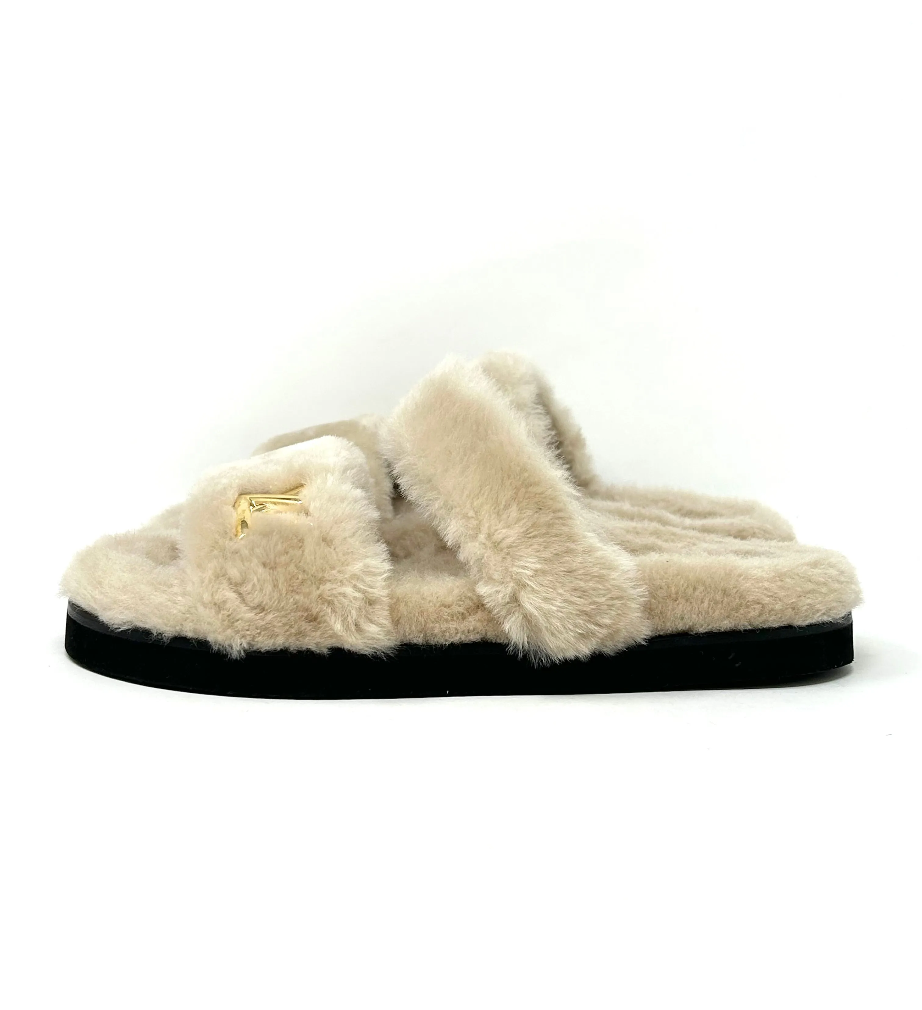Louis Vuitton Sunset Comfort Nude Shearling Flat Mules 38 UK 5