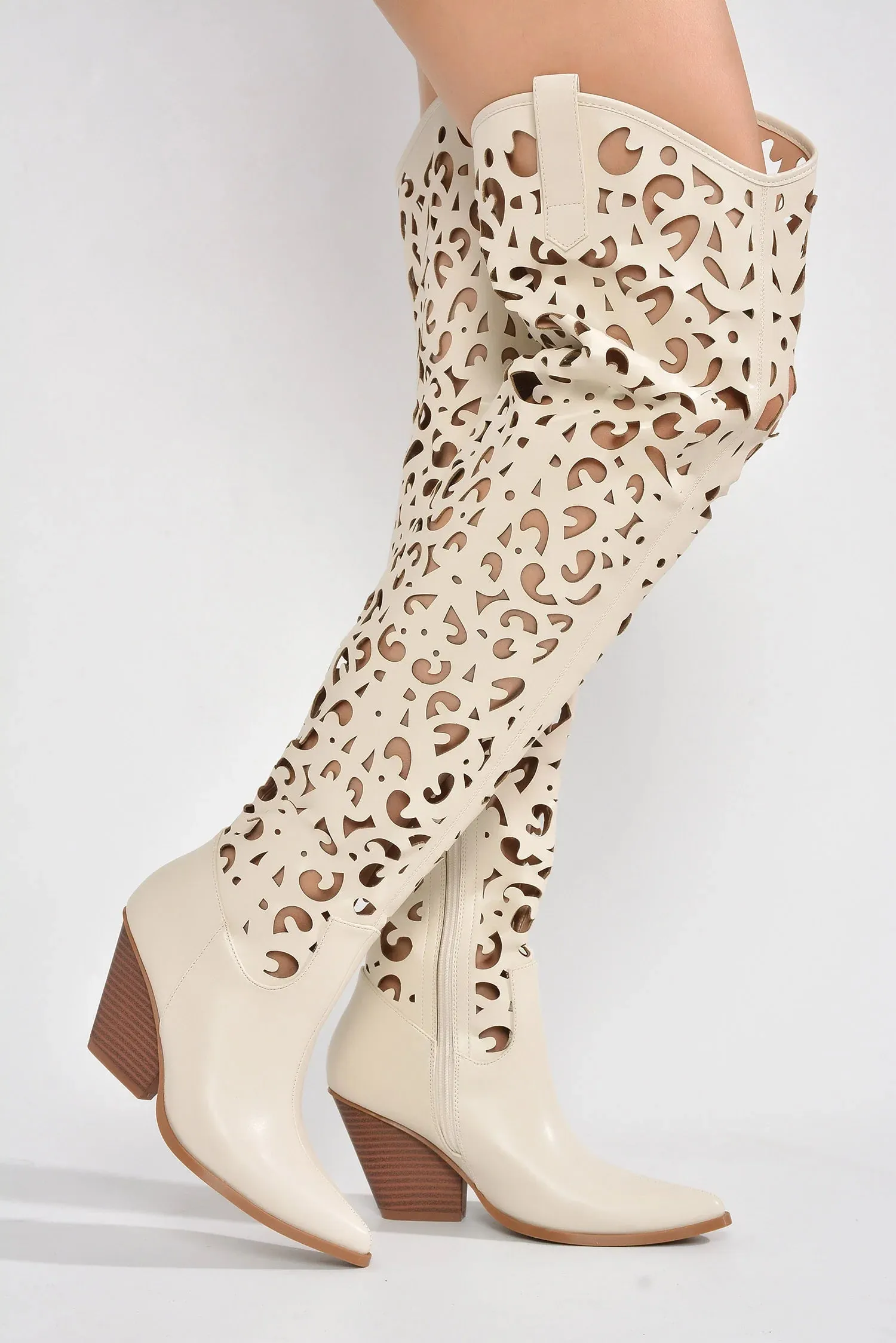Off White Womens Cutout Chunky Over The Knee Boots
