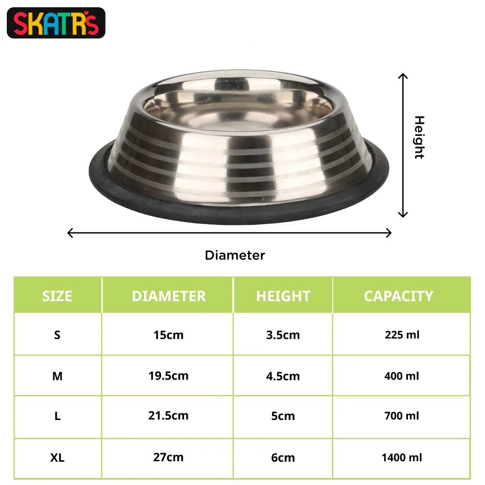 Skatrs Anti Skid Stainless Steel Striped Bowl for Dogs and Cats (Buy 1 Get 1)