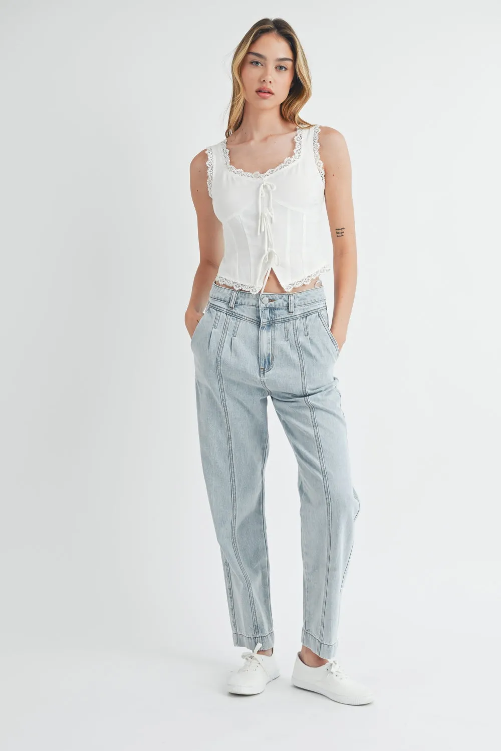 TEEK - Light Denim Pleated Front Straight Jeans