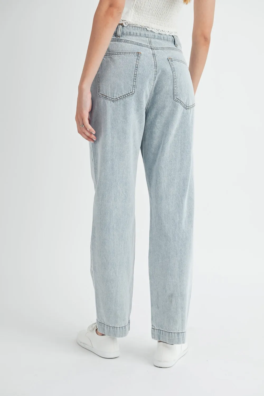 TEEK - Light Denim Pleated Front Straight Jeans