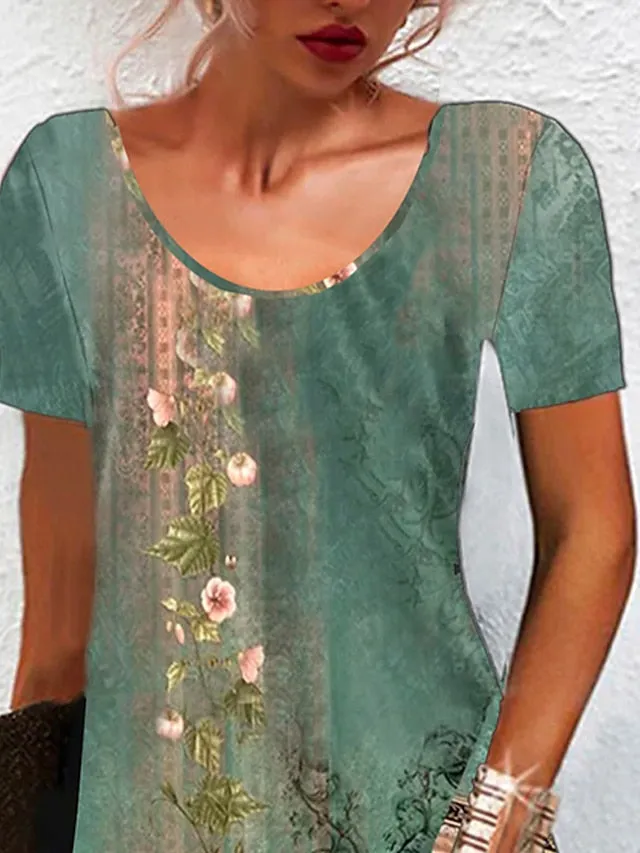 Women's Casual Dress Ethnic Dress Summer Dress Floral Tribal Print Crew Neck Mini Dress Fashion Ethnic Outdoor Daily Short Sleeve Regular Fit Red Blue Green Summer Spring S M L XL XXL