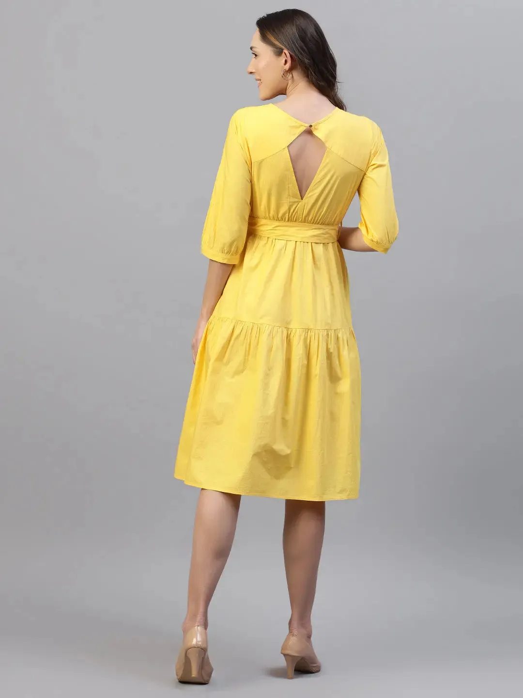 Yellow Cotton Poplin Tie Around Dress