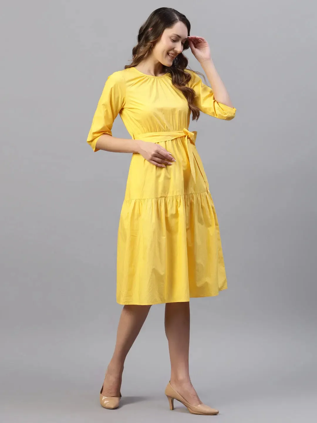 Yellow Cotton Poplin Tie Around Dress