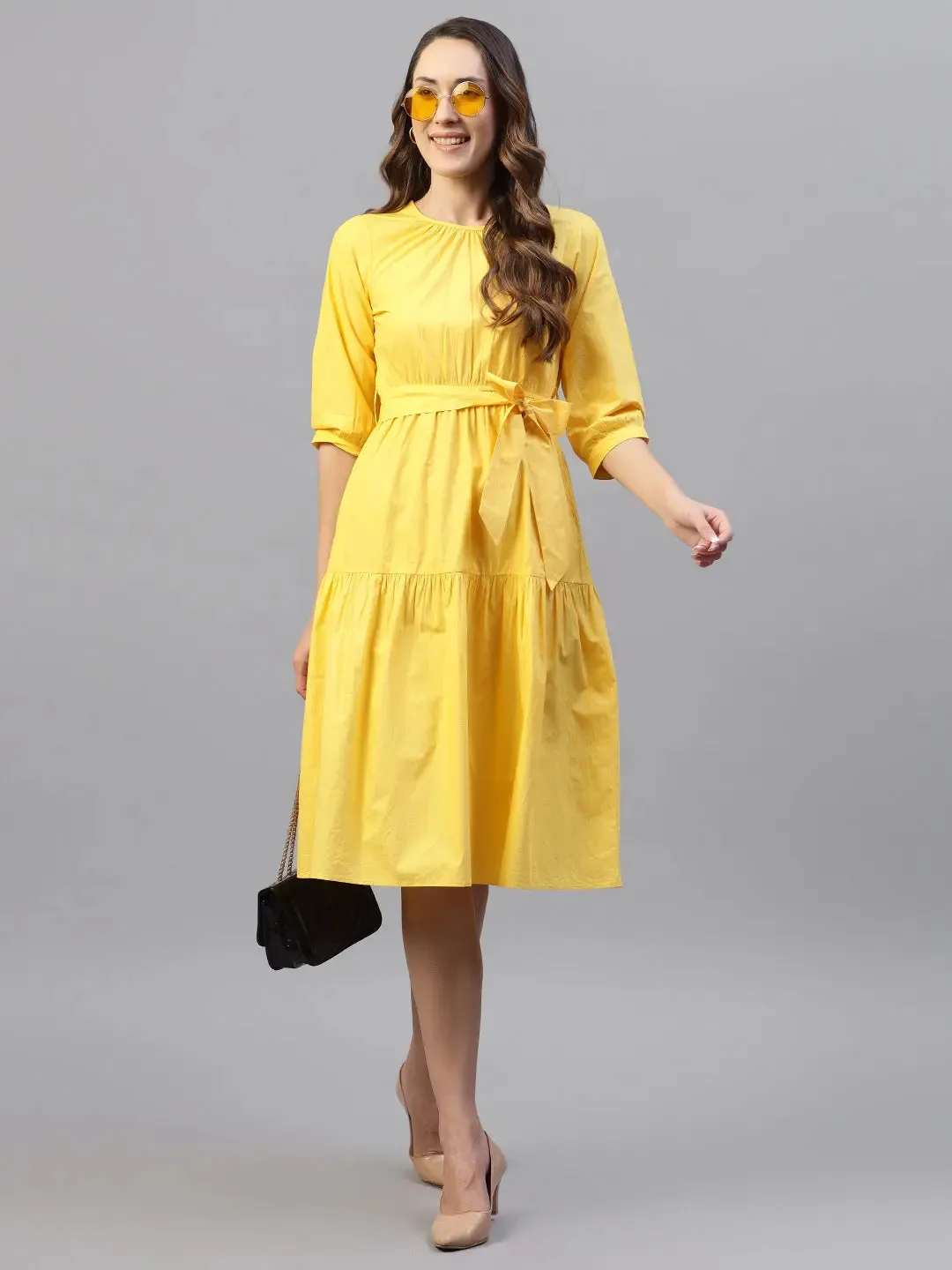 Yellow Cotton Poplin Tie Around Dress